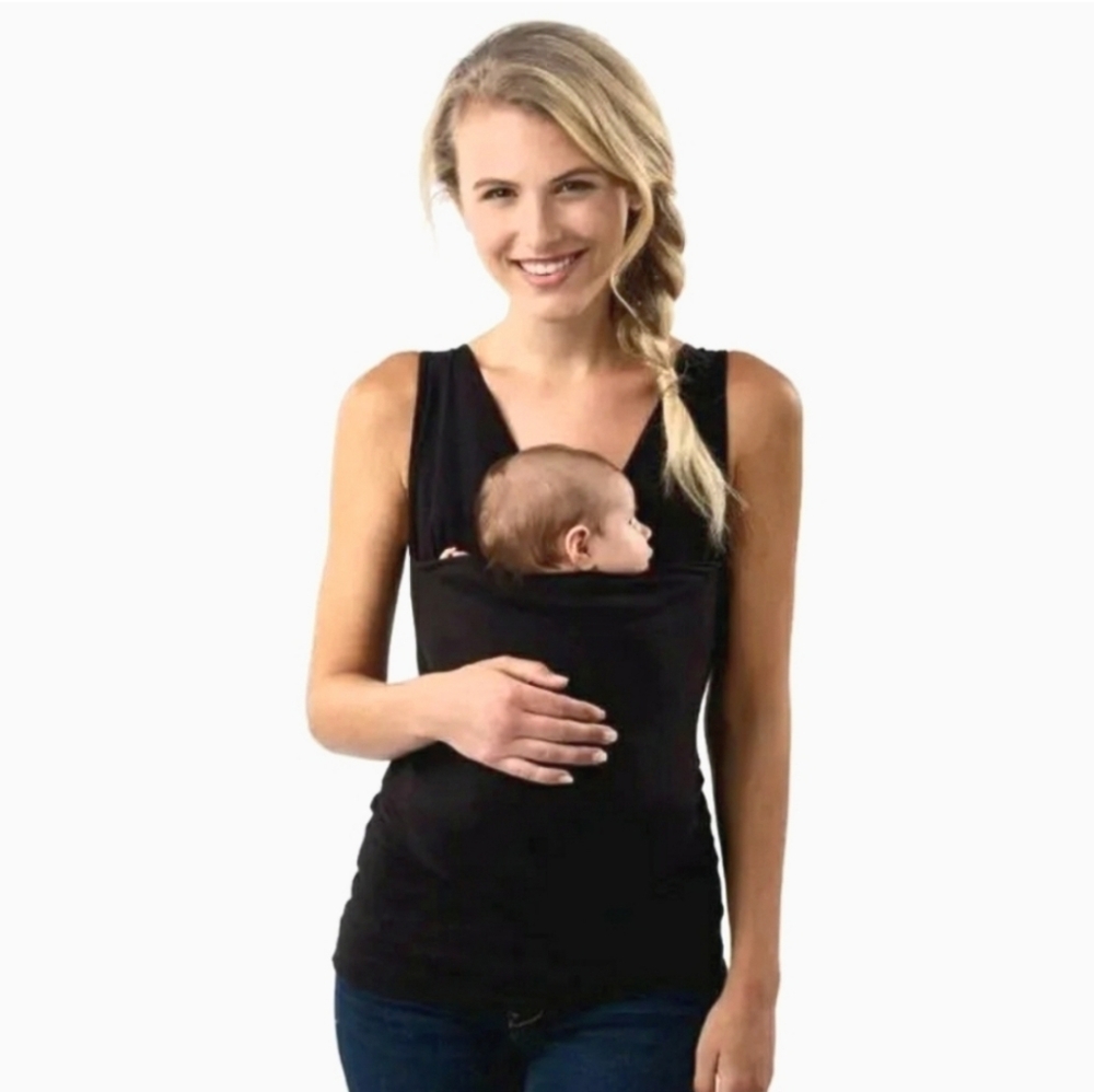 LALABU Soothe Babywearing Postpartum Nursing Tank Black Carrier Top sz Small